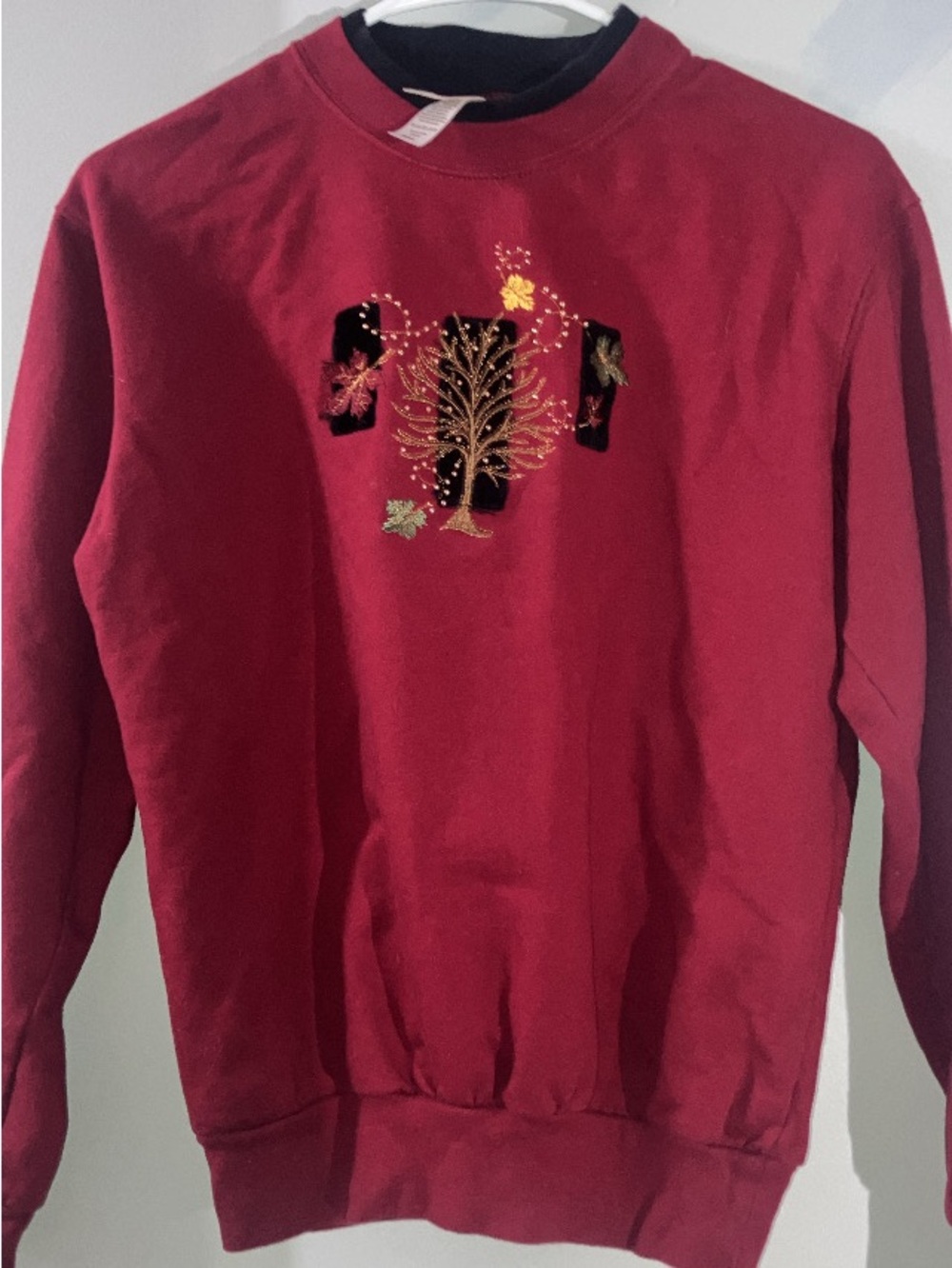 Women's Burgundy Embroidered Crewneck Sweatshirt